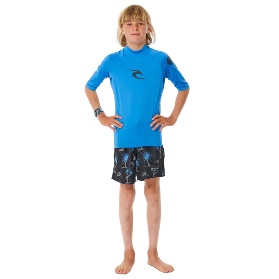 Rip Curl Brand Wave Boys UPF Short Sleeve Rash Vest - Blue Gum