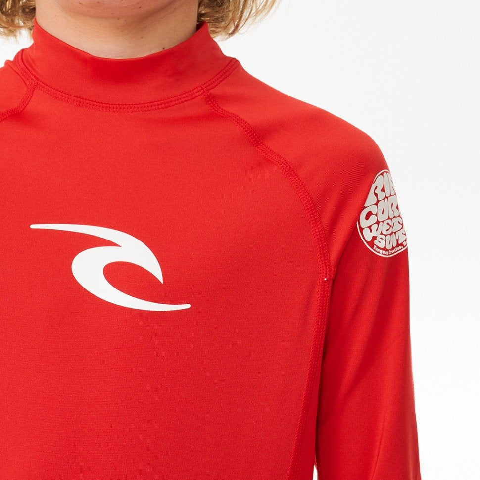 Rip Curl Brand Wave UPF Boys Long-Sleeved Rash Vest - Red