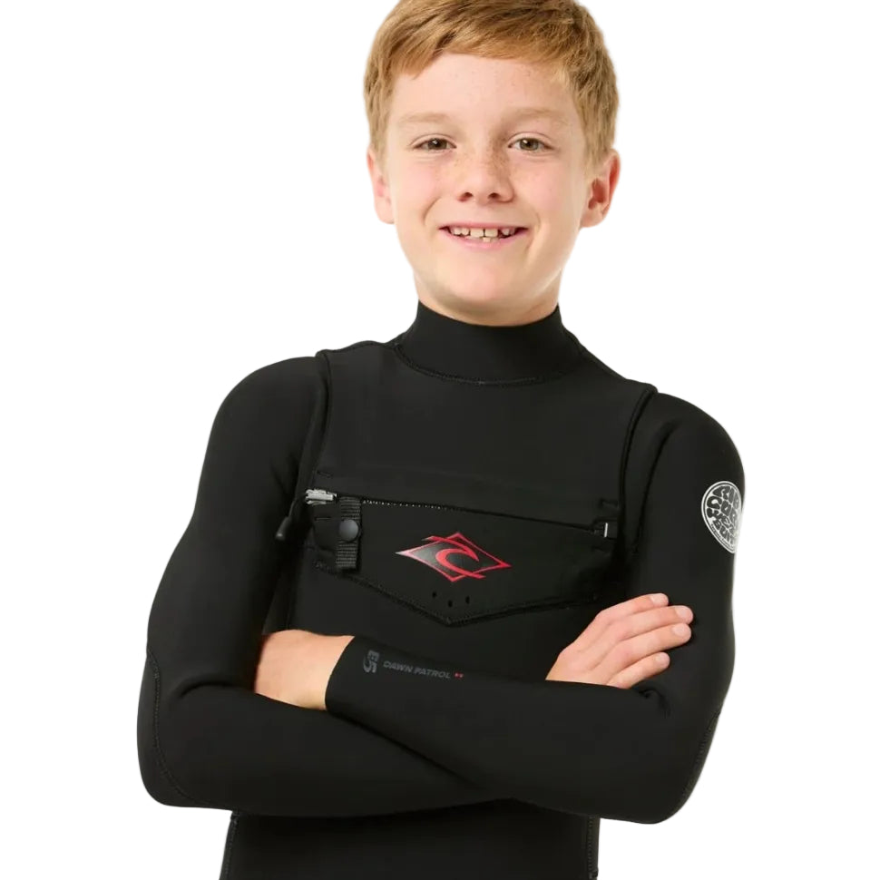 Rip Curl Kids Dawn Patrol Chest Zip 4/3mm Wetsuit 2026 - Black