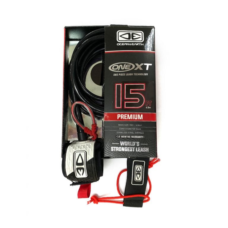 Ocean and Earth One-Xt Premium 15ft Surf Leash 2021 - Black/White - Full View