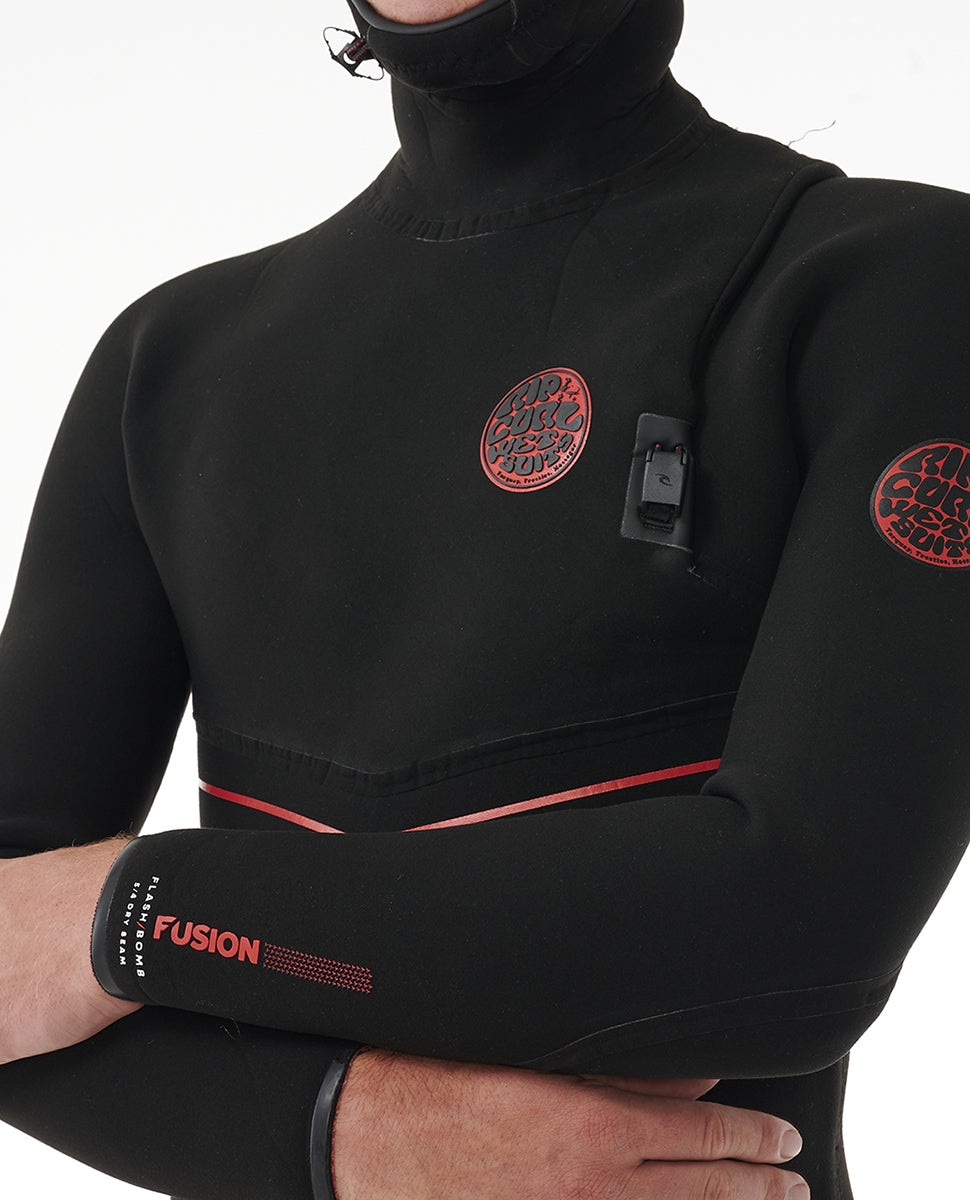 Rip Curl Men's Flash Bomb Fusion 5/4mm Hooded Zip Free Wetsuit 2025 - Black