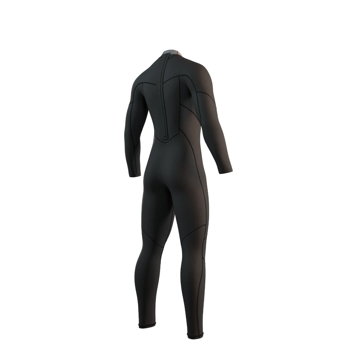 Inside of the mens back zip full wetsuit in black on a white background.