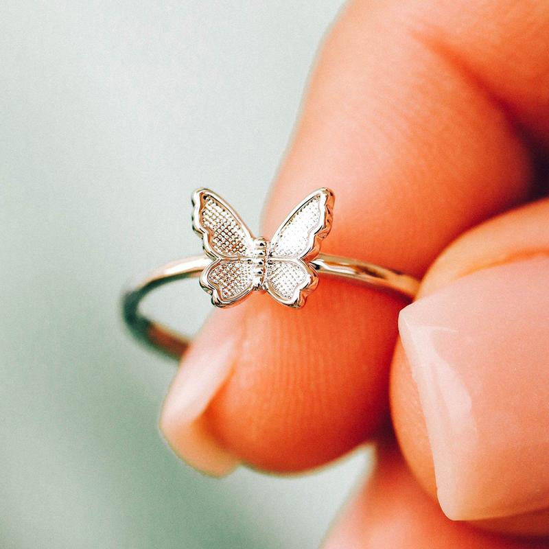 Pura Vida Butterfly in Flight Ring in Silver - Full View