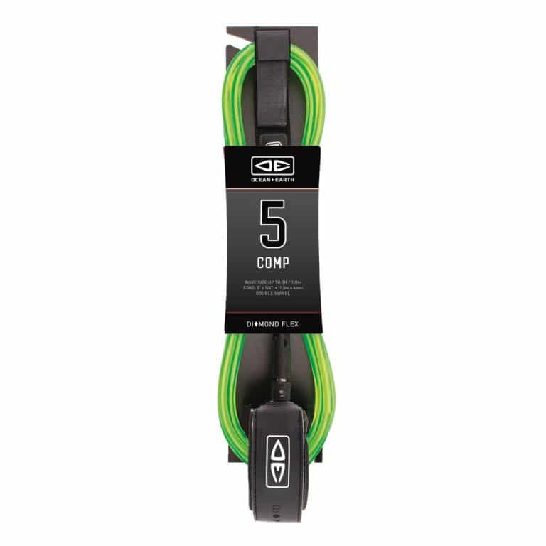 Ocean and Earth Diamond 5ft Flex Comp Surf Leash 2021 - Lime - Full View