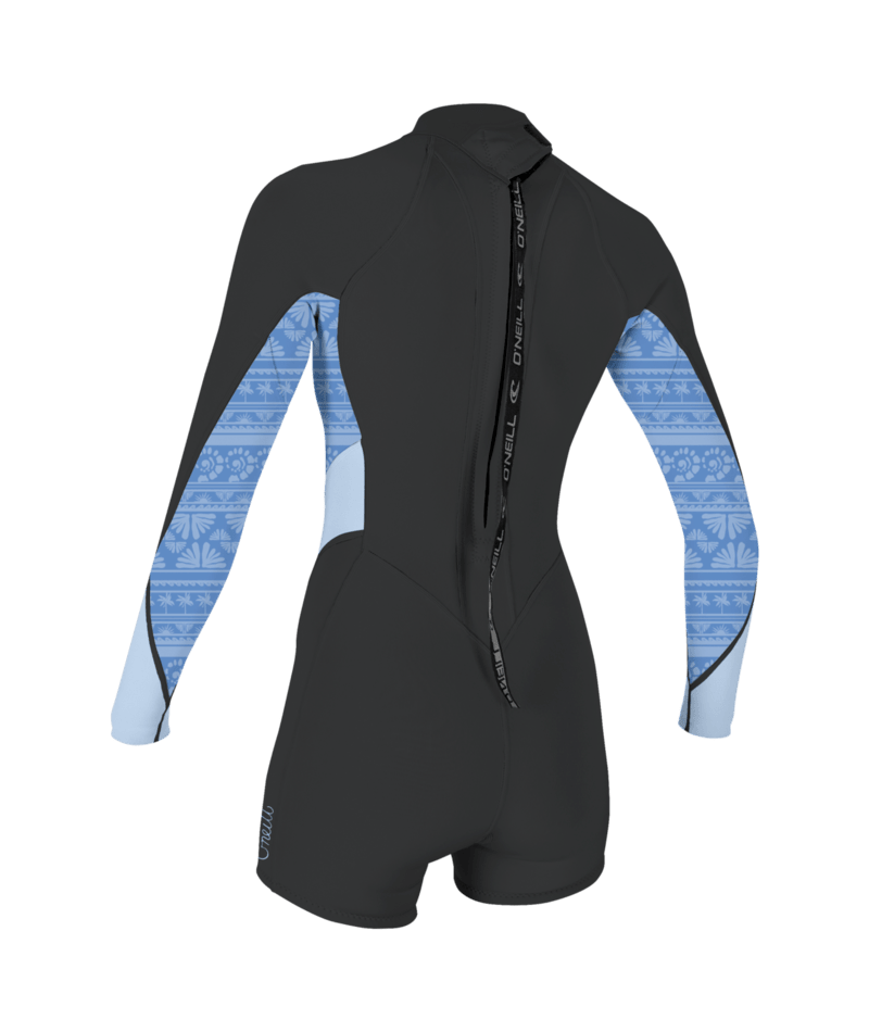 O'Neill Bahia 2/1mm Womens Back Zip Long Sleeve Shorty Wetsuit 2026 - Tempered Steel/Surf Abstract/Chambray Blue