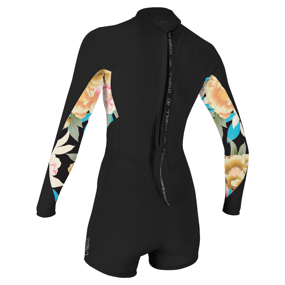 O'Neill Bahia 2/1mm Women's Back Zip Long Arm Shorty 2025 - Black / Mikah Floral