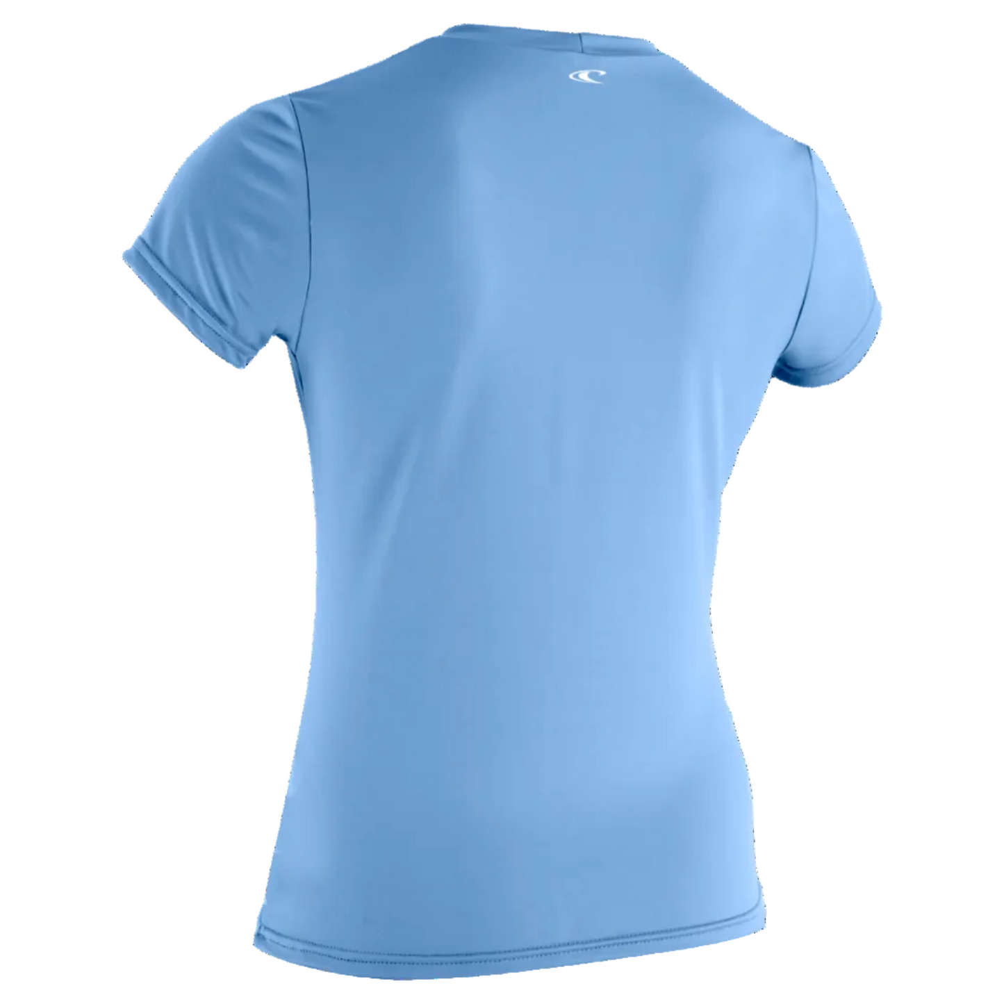 Womens rash vest in the colourway azurine with a white logo on a white background.