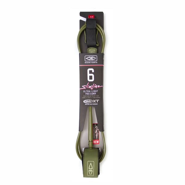 Ocean & Earth 6ft Slimline One-XT Lightweight Comp Surf Leash - Olive