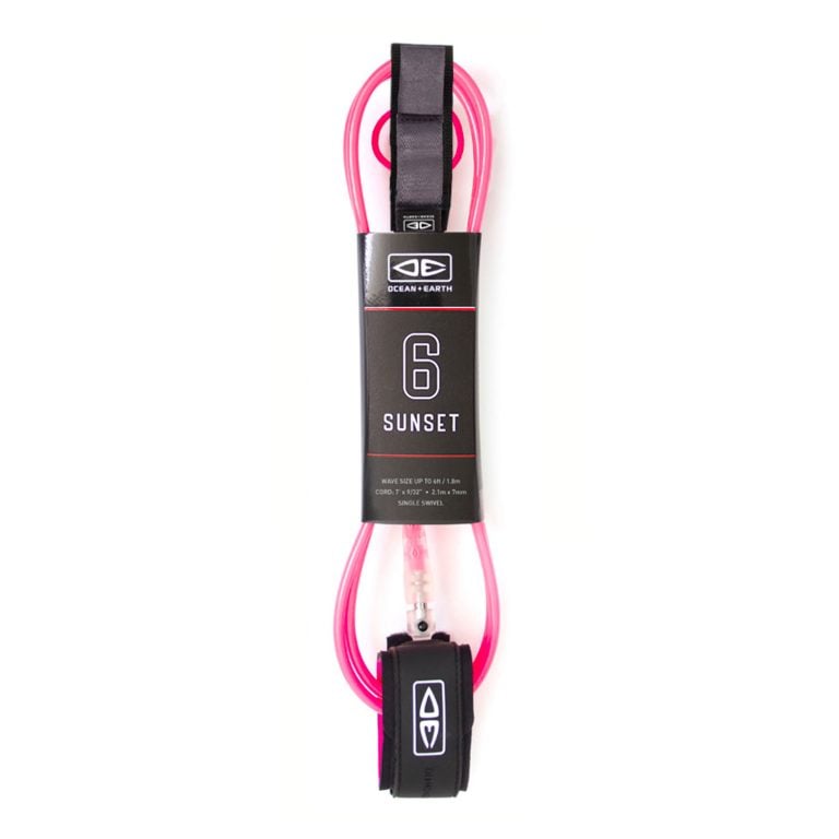 Ocean and Earth Sunset Moulded 6ft Leash in Pink - Full View
