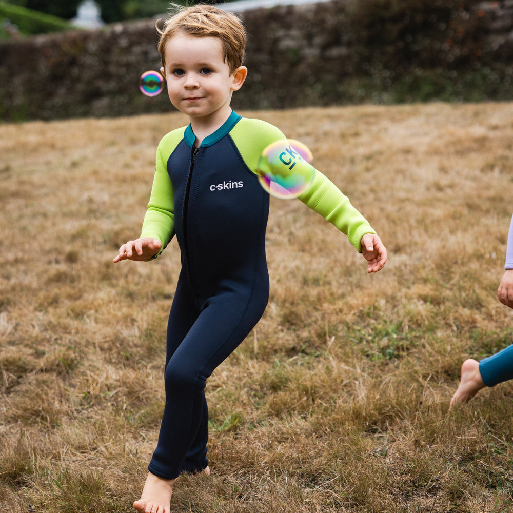 C-Skins NuWave C-KID Baby Front Zip Steamer Wetsuit 2026 - Bluestone/Lime