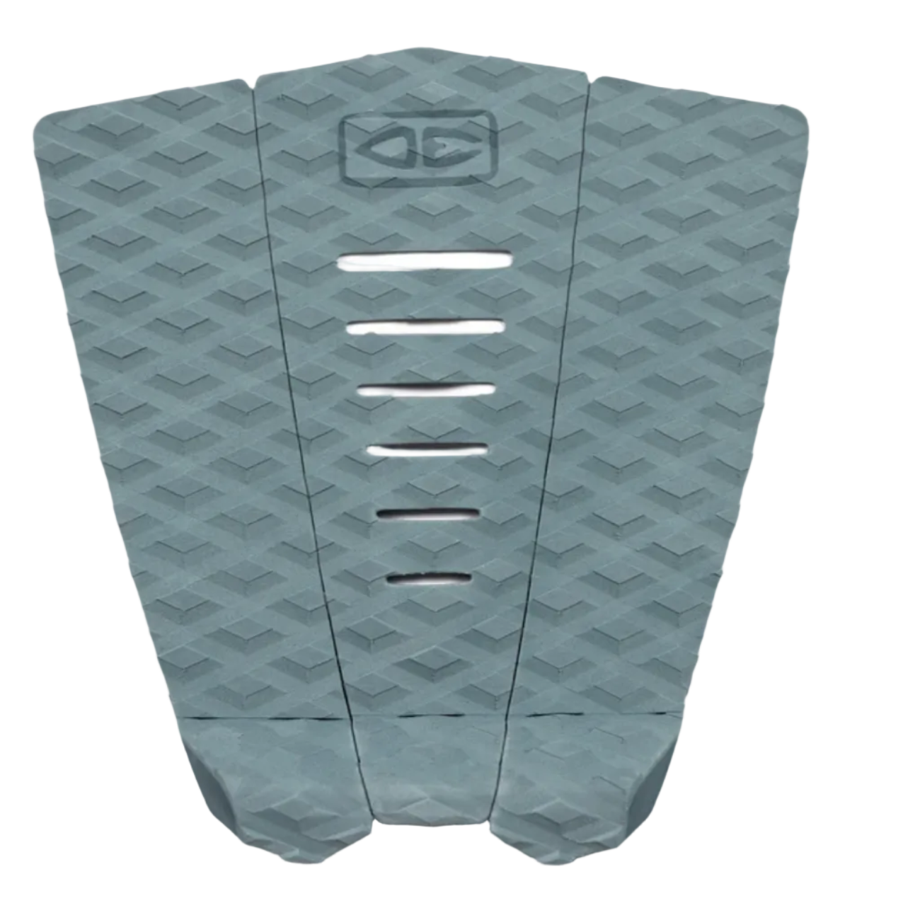 Shortboard traction pad with geometric patterns in blue on a white background.