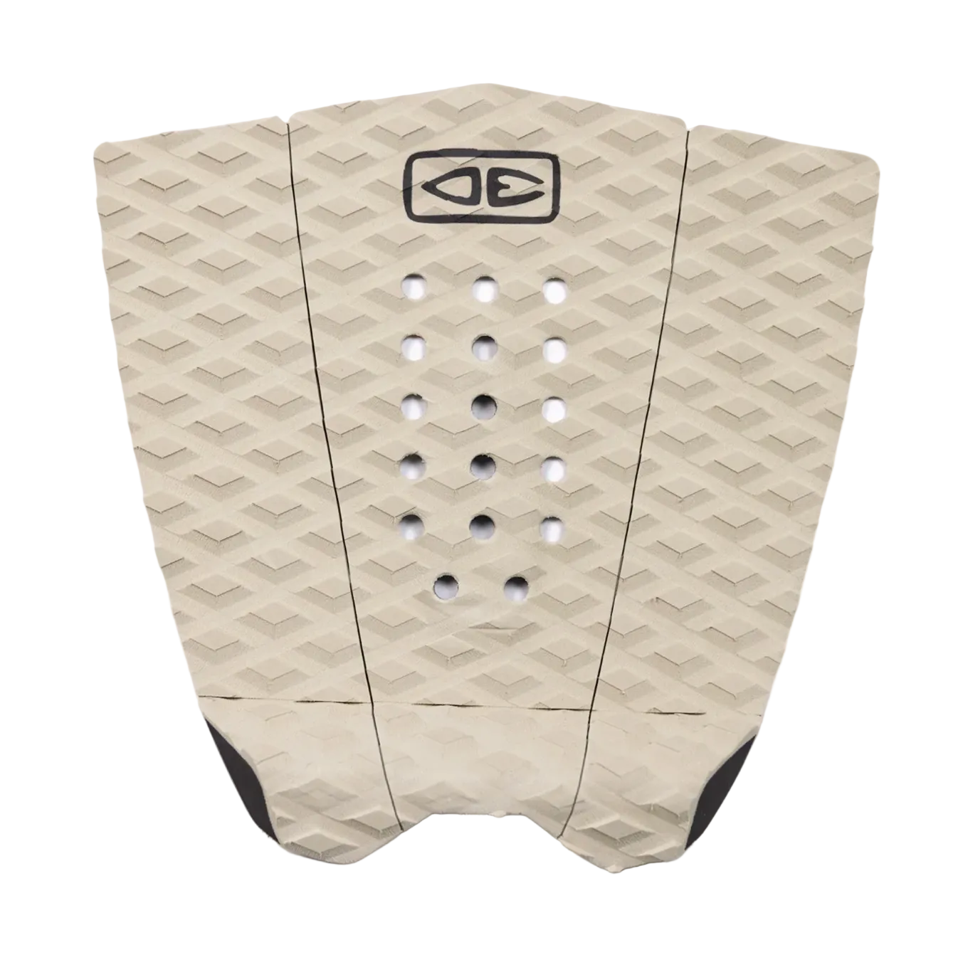 Beige surfboard fish tail pad with geometric pattern on a white background