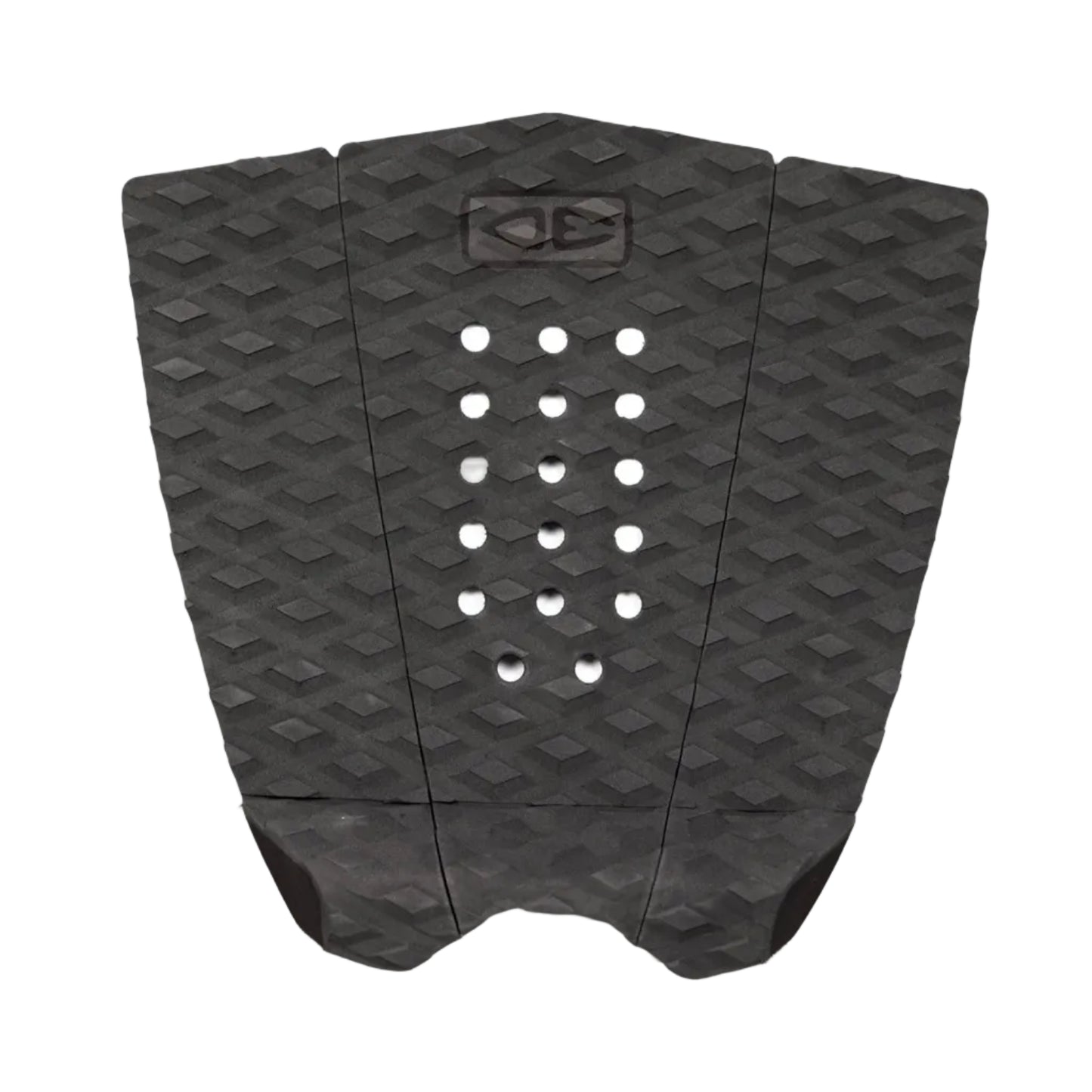 Wash black surfboard fish tail pad with geometric pattern on a white background