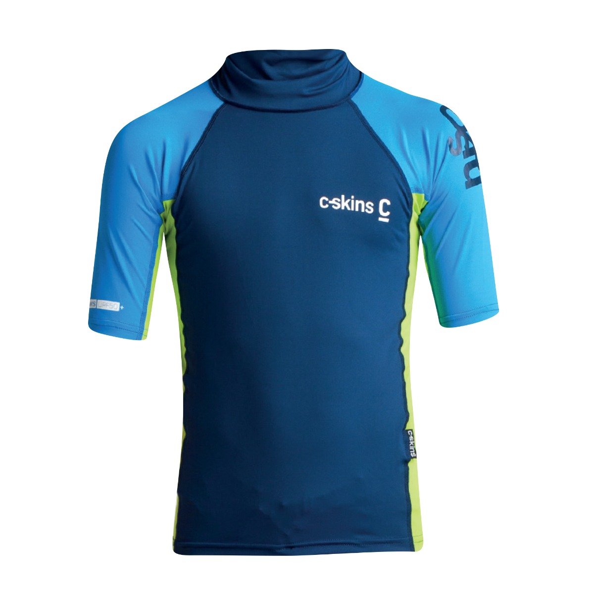 C Skins Rash X Junior Short Sleeve Vest - Navy/Blue/Lime - Full View