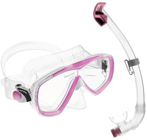 Cressi Estrella + Seal Dry Mask and Snorkel Combo - Clear/Pink