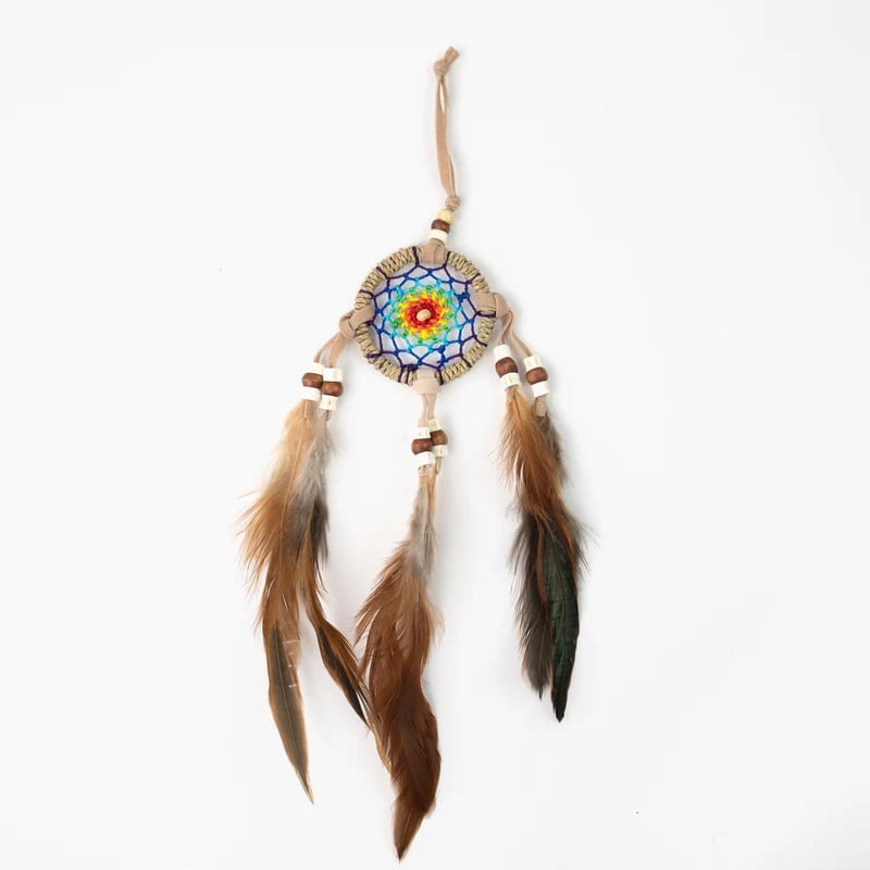 Pineapple Island Bead Feather Dreamcatcher in Rainbow/Natural