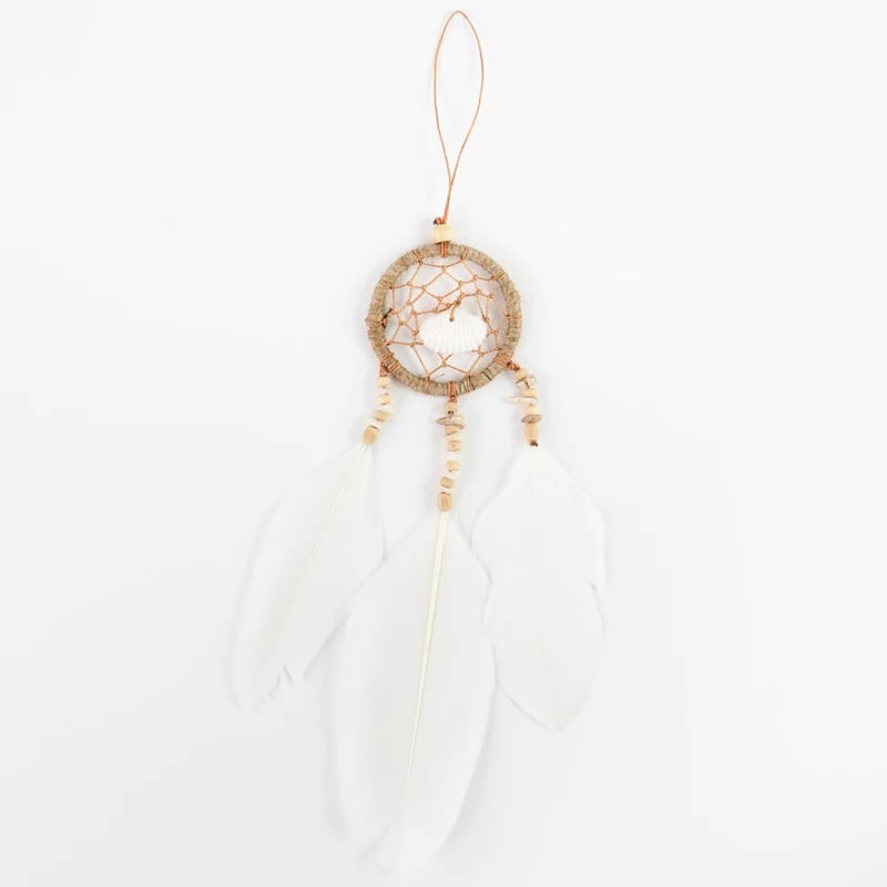 Pineapple Island Bead Feather Dreamcatcher in Natural/White