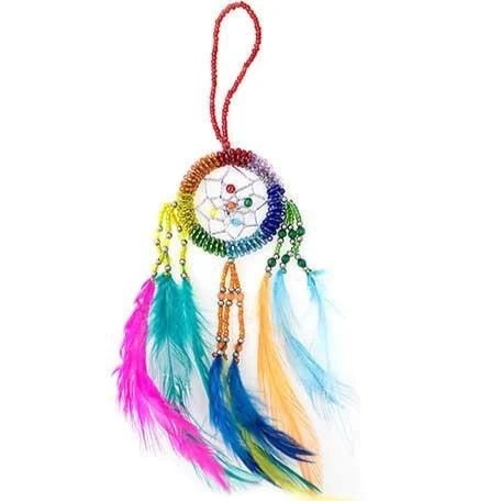 Pineapple Island Feather Bead Dreamcatcher - Rainbow