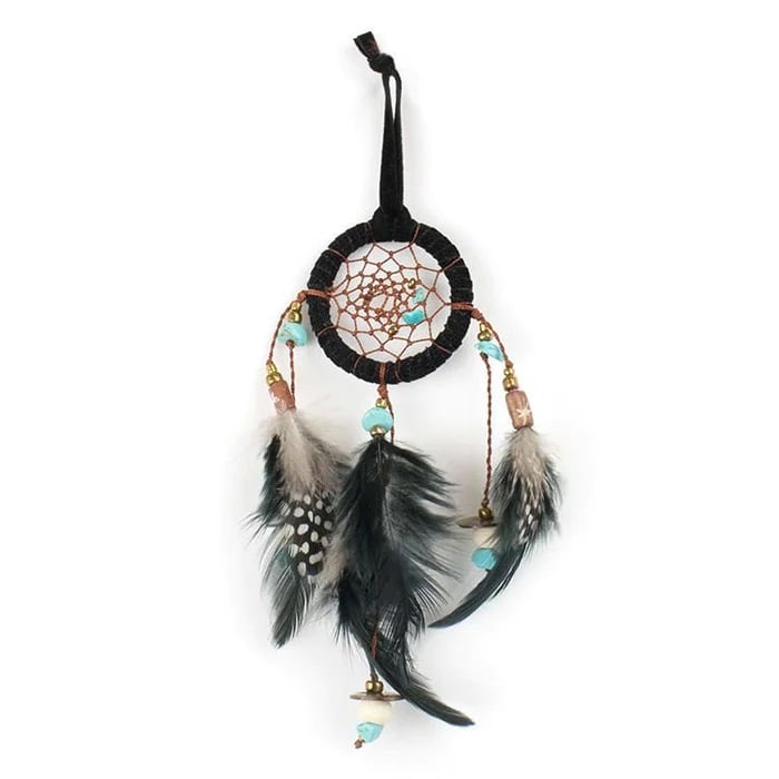 Pineapple Island Feather Bead Dreamcatcher - Black