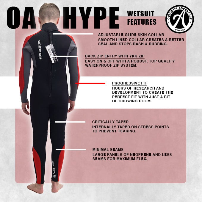 OA Hype 4/3mm Boys Back Zip Wetsuit - Black