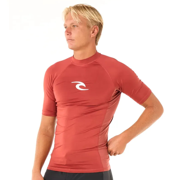 Rip Curl Waves UPF Perf Short Sleeve Rash Vest - Red