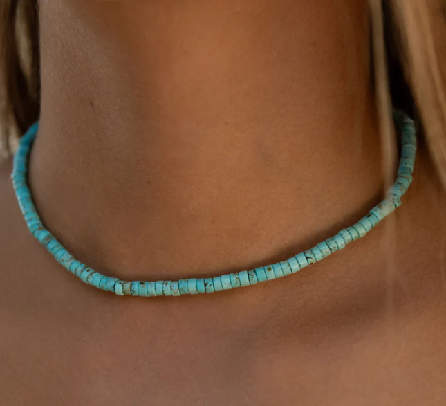 Pineapple Island Natural Stone Beaded Choker Necklace - Turquoise