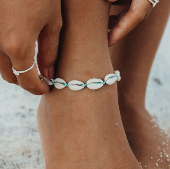 Pineapple Livadi Cowrie Shell Anklet - Turquoise