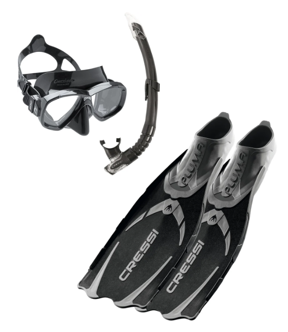 Cressi Pluma Snorkel/Mask and Fins Combo - Black