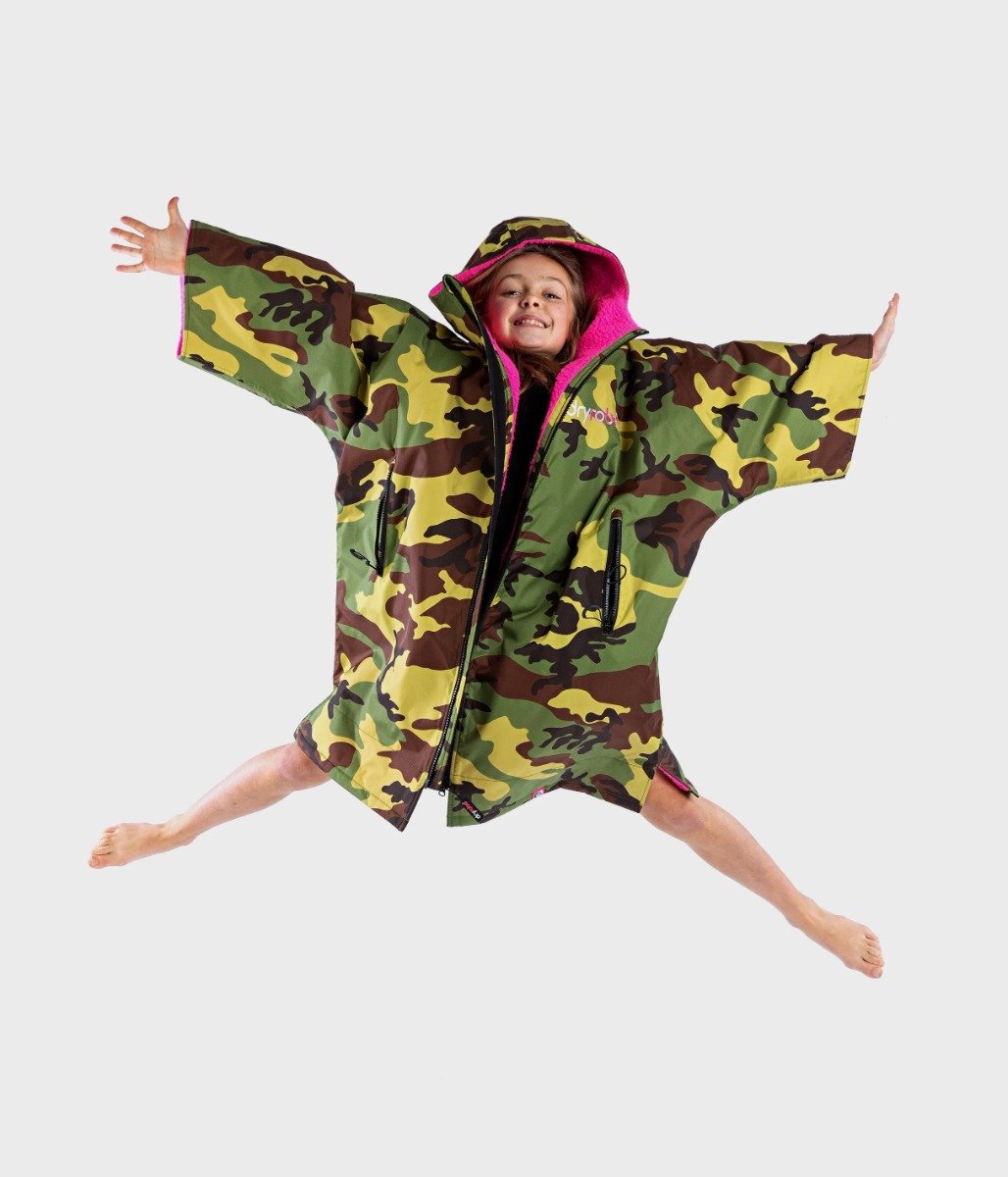 Dryrobe Advance Kids Short Sleeve Changing Robe - Camo/Pink