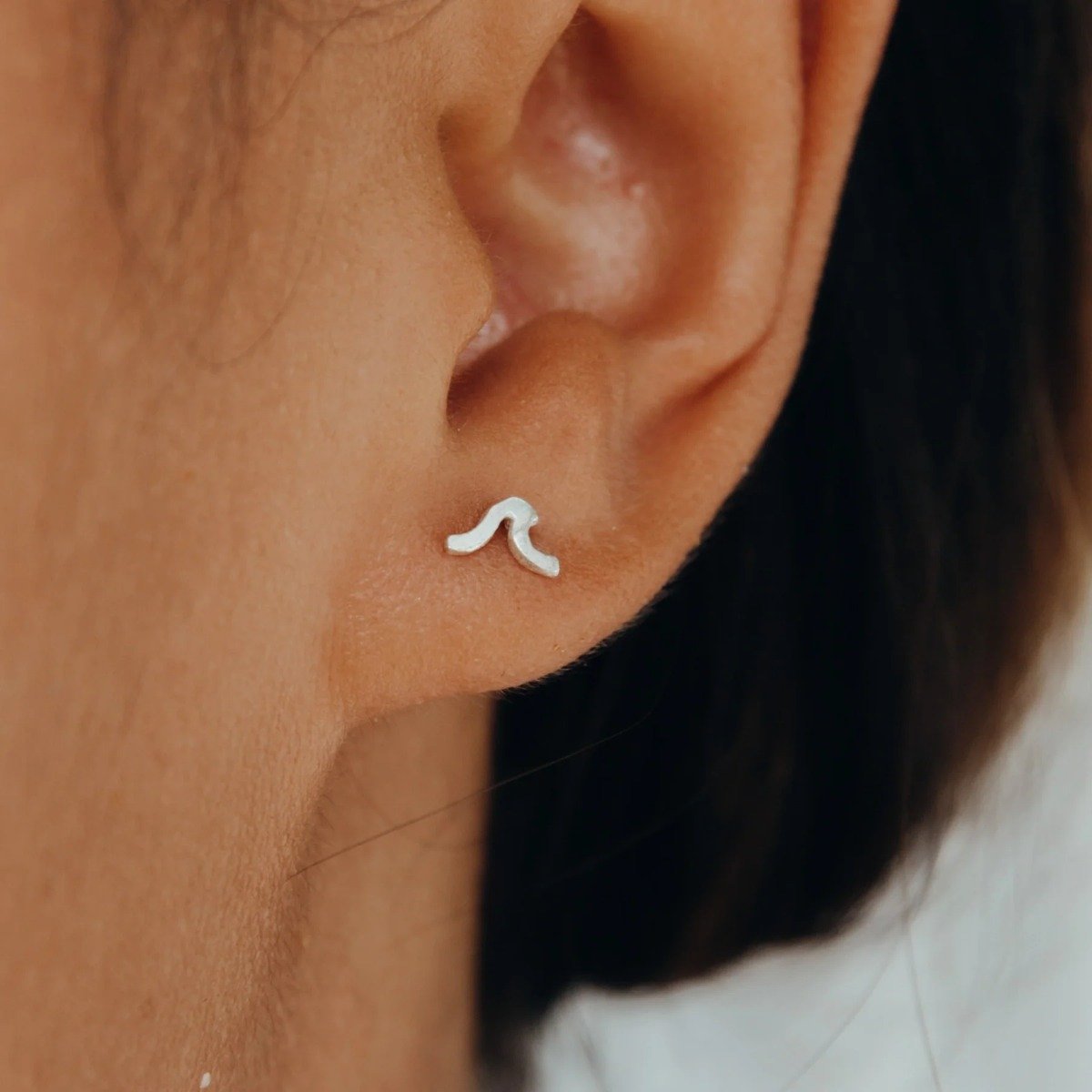 Pineapple Island Surfer Girl Wave Stud Earrings - Silver