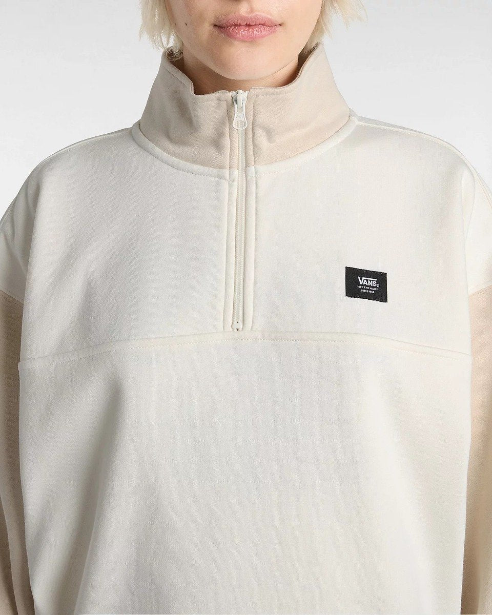 Vans Women's Colorblock Half Zip Mock Neck Sweatshirt - Marshmallow/Oat