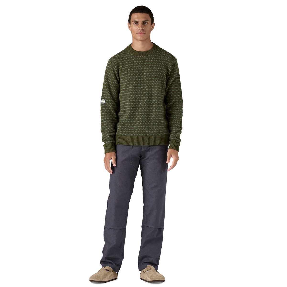 Patagonia Recycled Wool-Blend Men's Sweater - Fisherman Stitch/Pine Needle Green