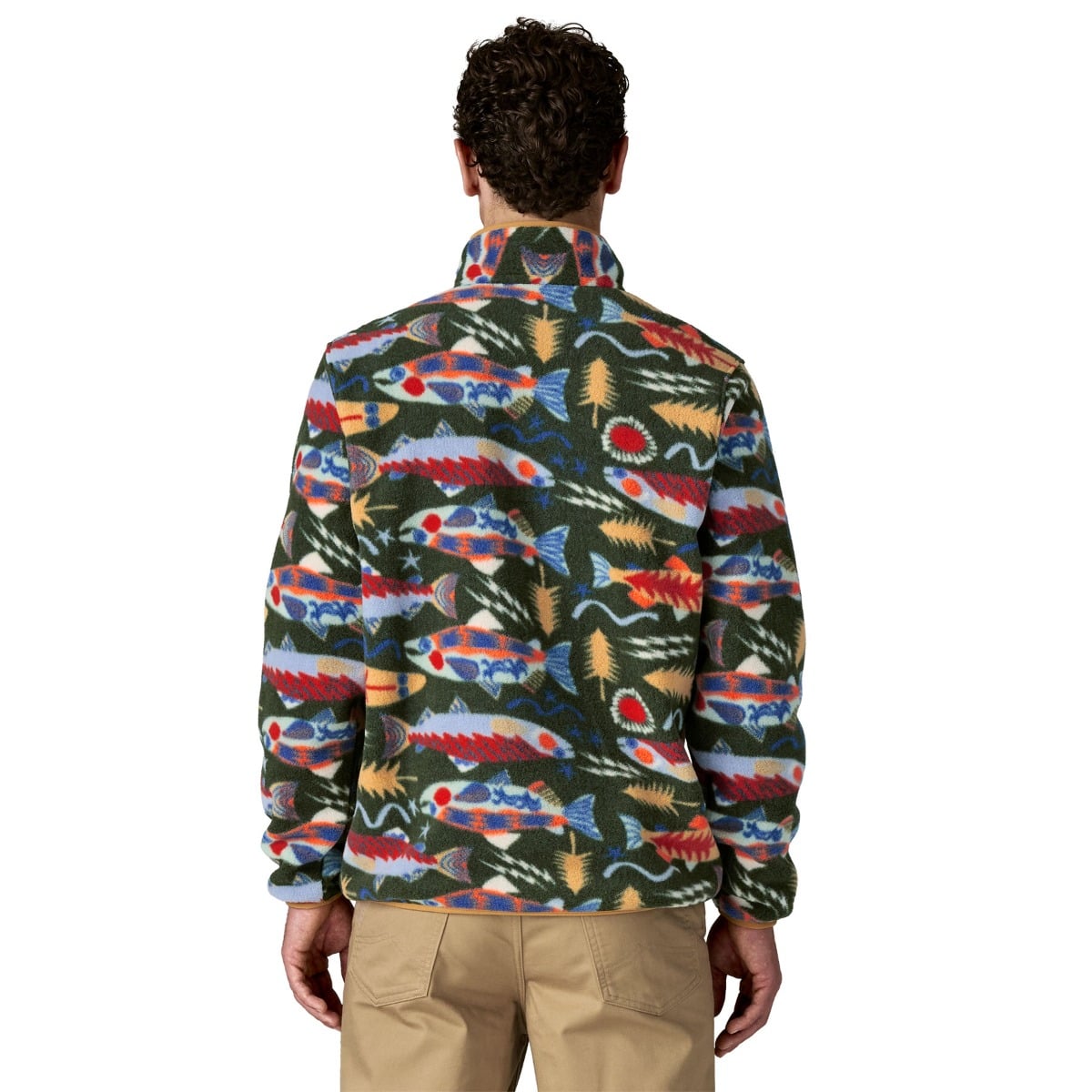 Patagonia Mens LW Synch Snap-T Pullover - Salmon Energy: Old Growth Green
