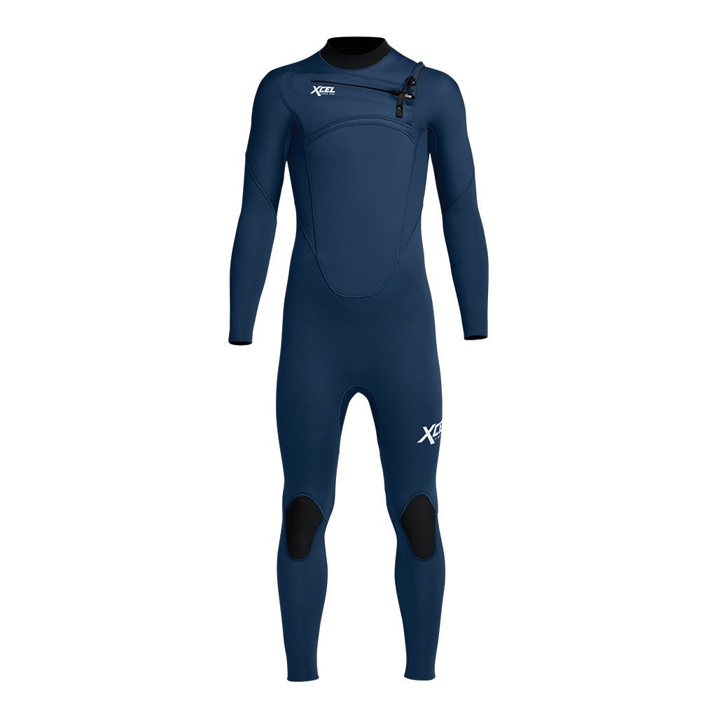 Xcel Comp 4/3mm Youth Chest Zip Wetsuit - Midnight Blue - Front