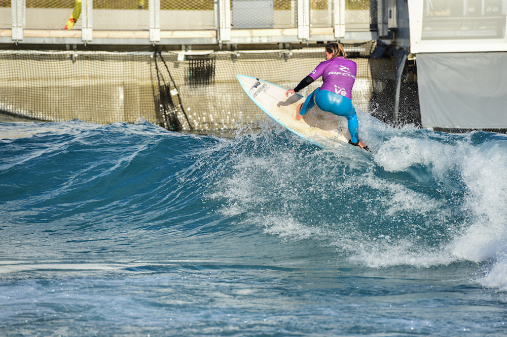 Wetsuit Centre team member surfing at The Wave