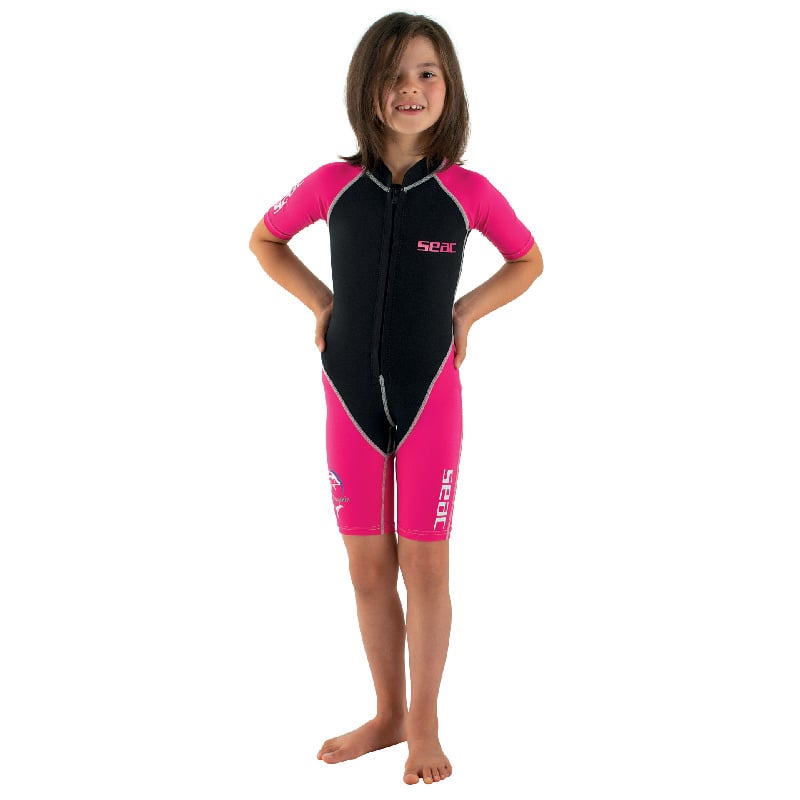 SEAC Dolphin Girl 1/5mm Shorty Wetsuit 2021 - Black/pink  - Front