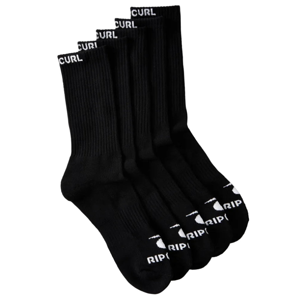 Rip Curl Brand Crew Socks (5-pack) - Black