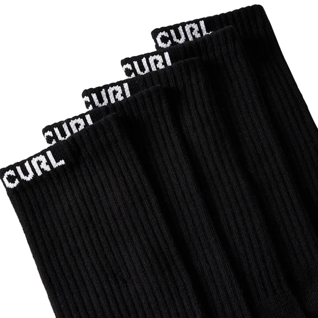 Rip Curl Brand Crew Socks (5-pack) - Black