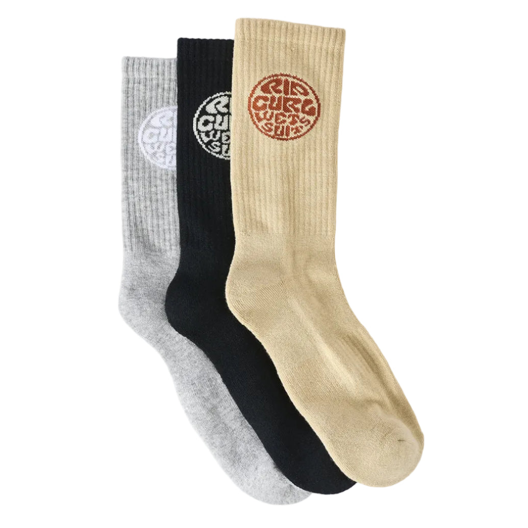 Rip Curl Mens Wetty Crew Sock (3-pack) in Khaki Sand
