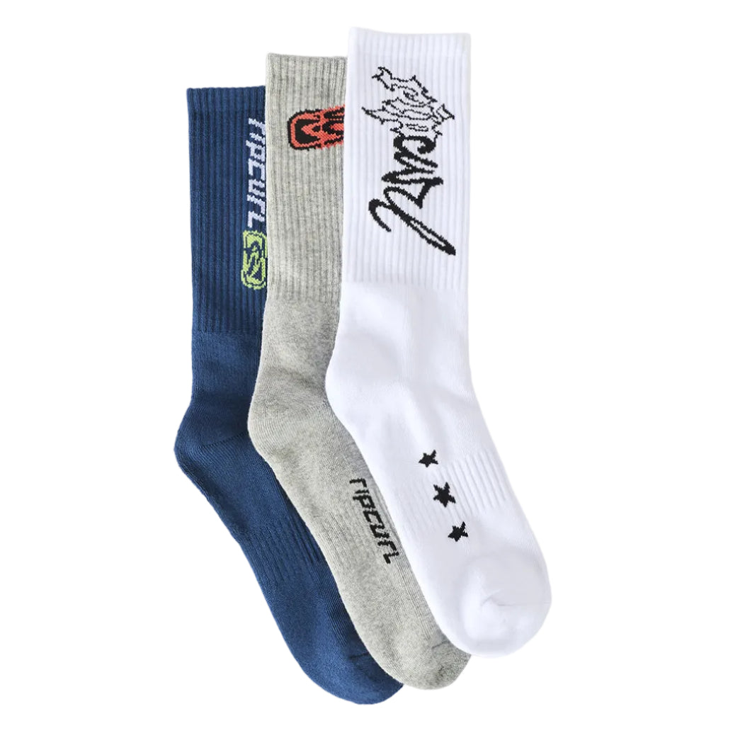 Rip Curl Retro Crew Socks (3-pack) - Grey Heather