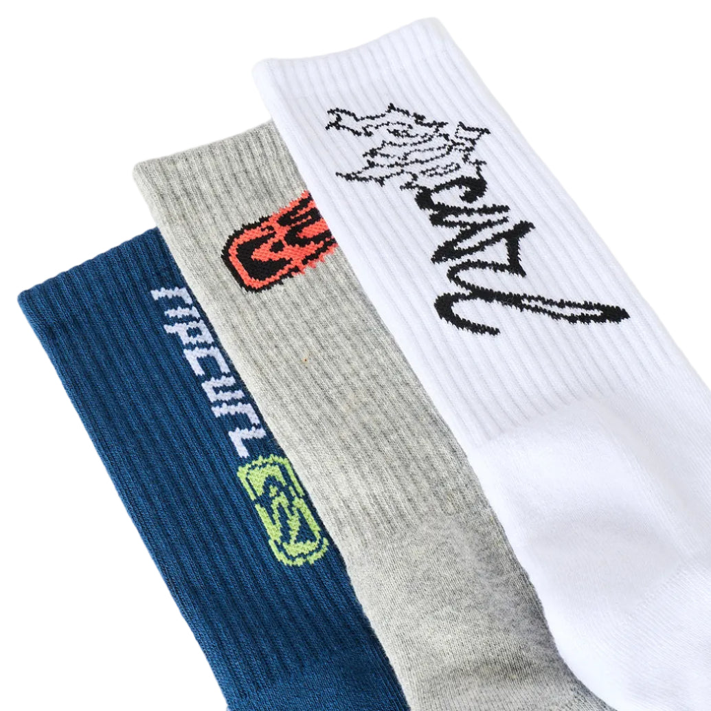 Rip Curl Retro Crew Socks (3-pack) - Grey Heather