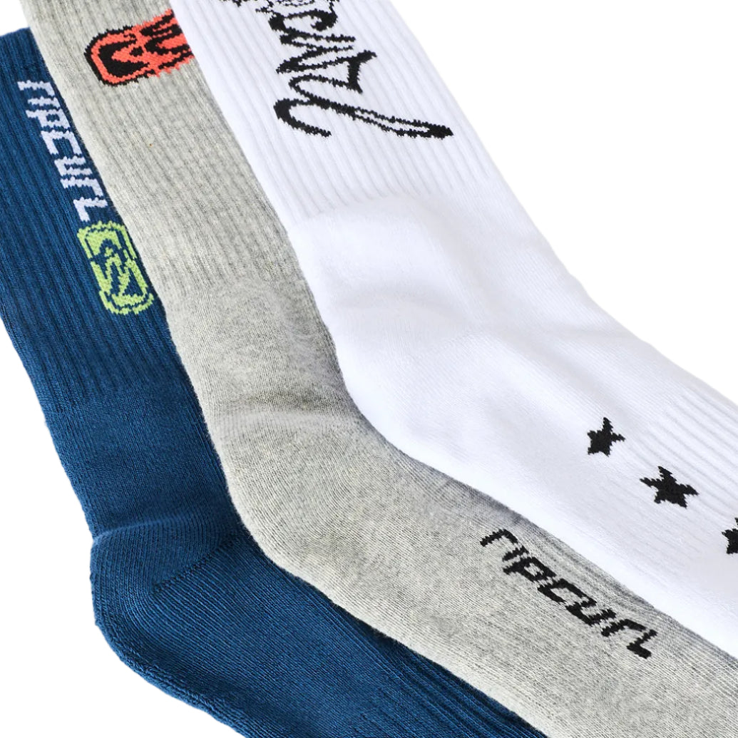 Rip Curl Retro Crew Socks (3-pack) - Grey Heather