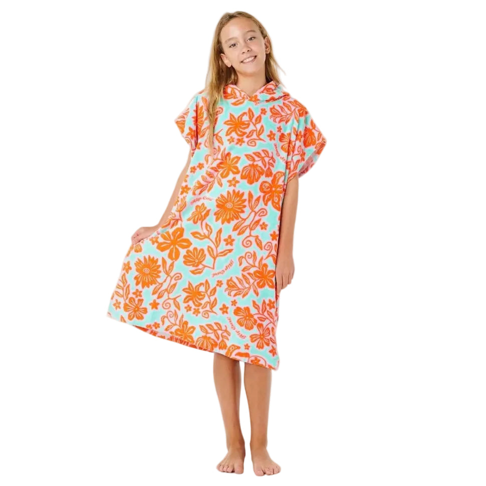 Rip Curl Mixed Cotton Girls Hooded Towel in Teal