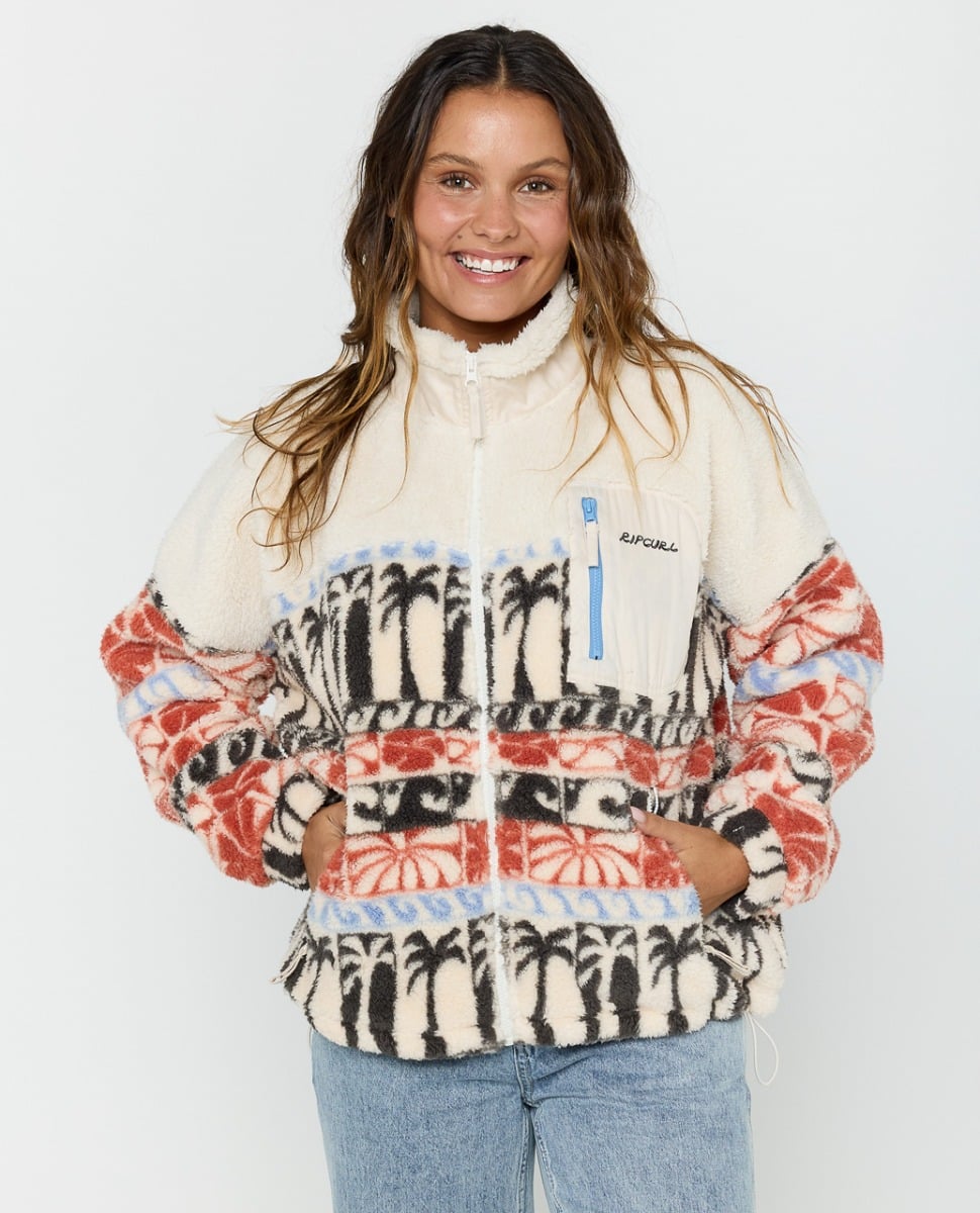 Rip Curl Womens Oceanic Zip Thru Polar Fleece in Beige