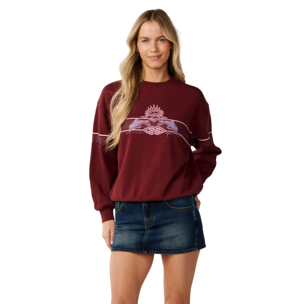 Rip Curl Womens Archive Dolphin Oversized Crew Fleece - Dark Plum