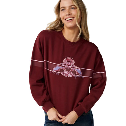Rip Curl Womens Archive Dolphin Oversized Crew Fleece - Dark Plum