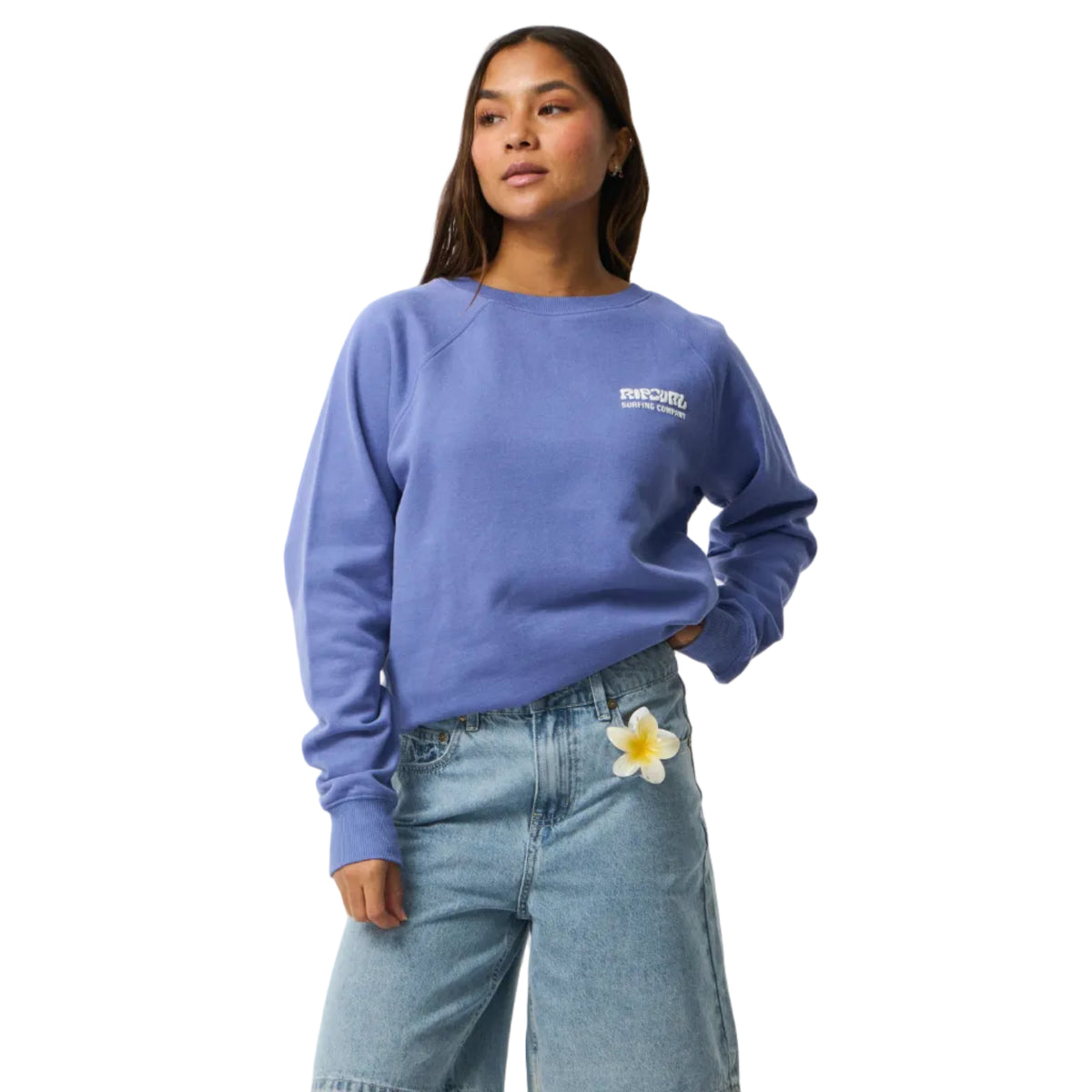 Rip Curl Womens Surf Puff Raglan Relaxed Crew Fleece - Mid Blue