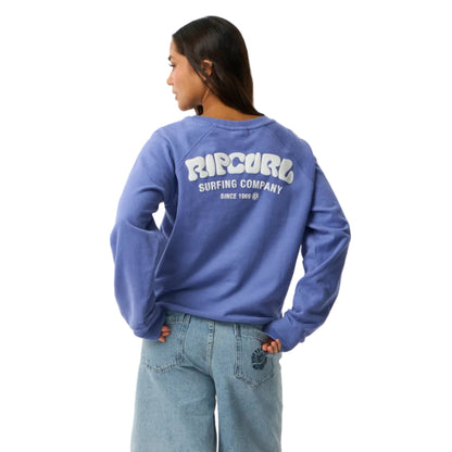 Rip Curl Womens Surf Puff Raglan Relaxed Crew Fleece - Mid Blue