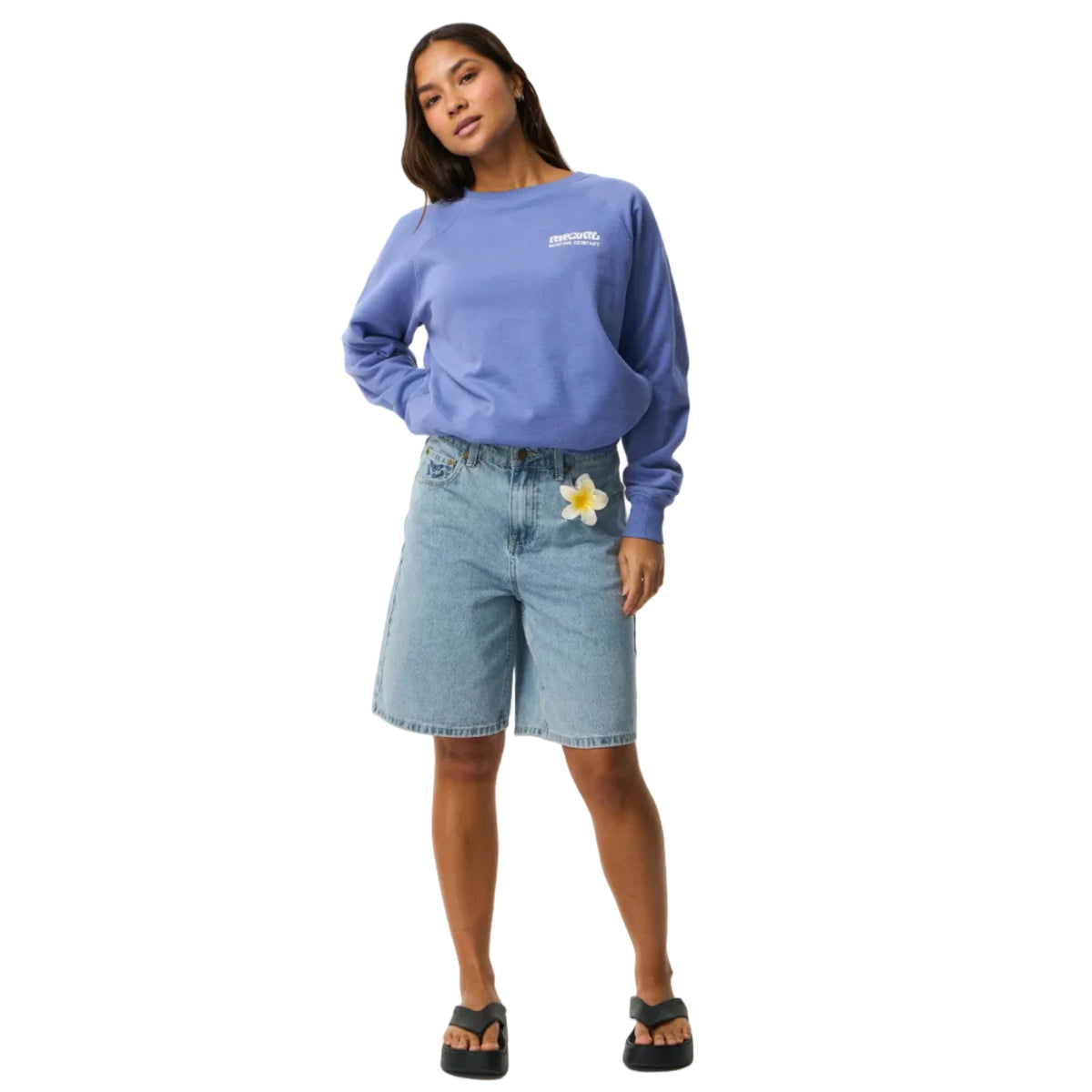 Rip Curl Womens Surf Puff Raglan Relaxed Crew Fleece - Mid Blue