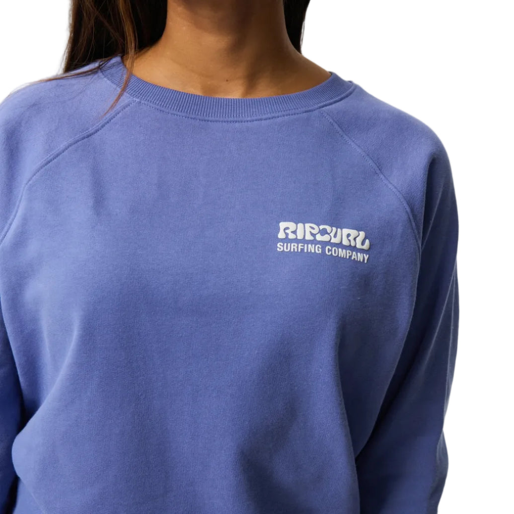 Rip Curl Womens Surf Puff Raglan Relaxed Crew Fleece - Mid Blue